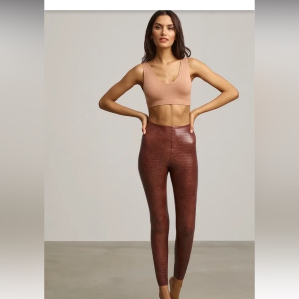 COMMANDO FAUX LEATHER BROWN CROC LEGGINGS size Small, NWT